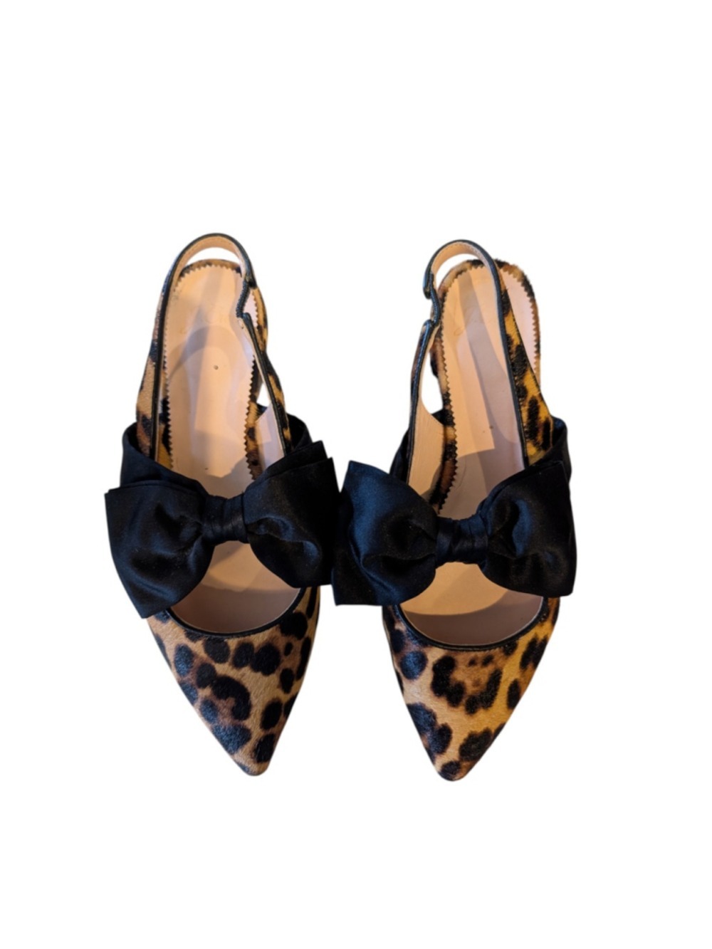J Crew Calf Hair Pointed Toe Sling Back Bow Flats Size 6 - Picture 2 of 7